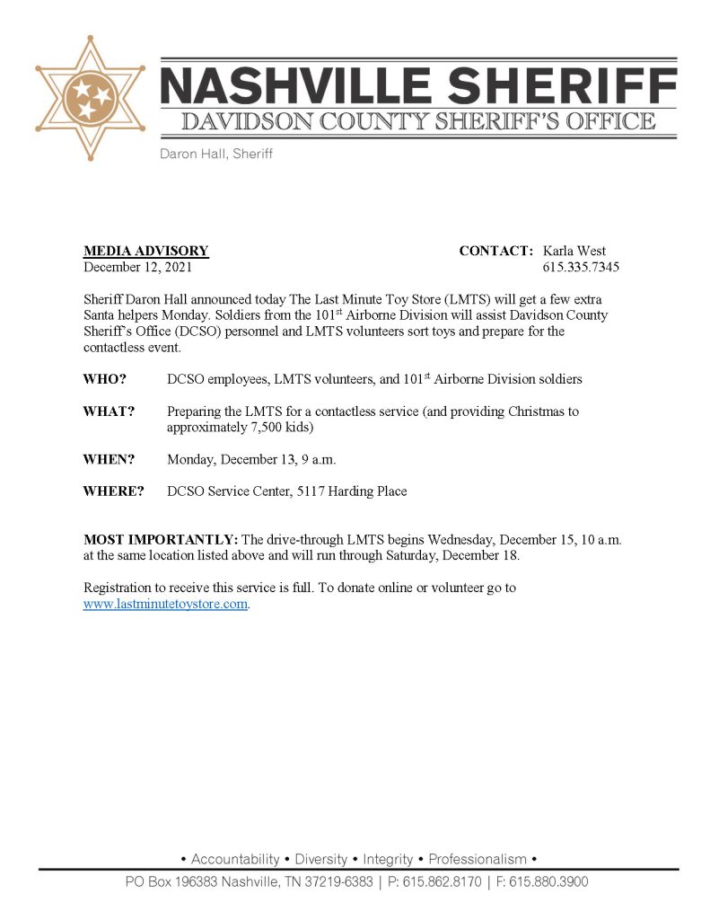 News Releases Davidson County Sheriff Nashville Tennessee